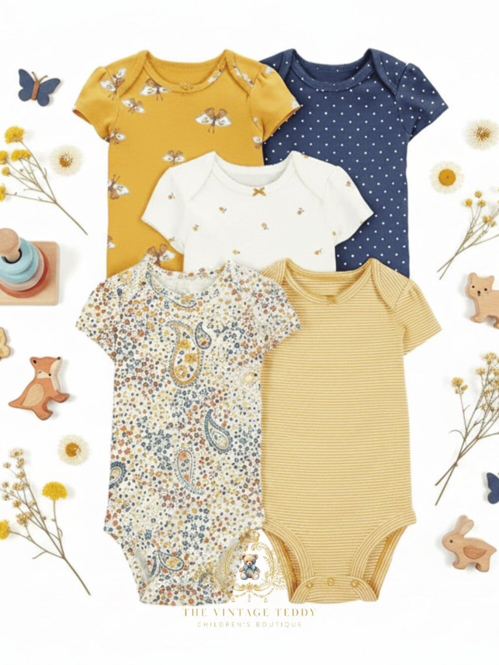 NWT Pretty Girls Baby Onesies 5-Piece Matching Set Butterflies & Flowers 12M